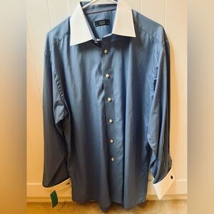 Eton Blue Dress Shirt with White Collar and Cuffs